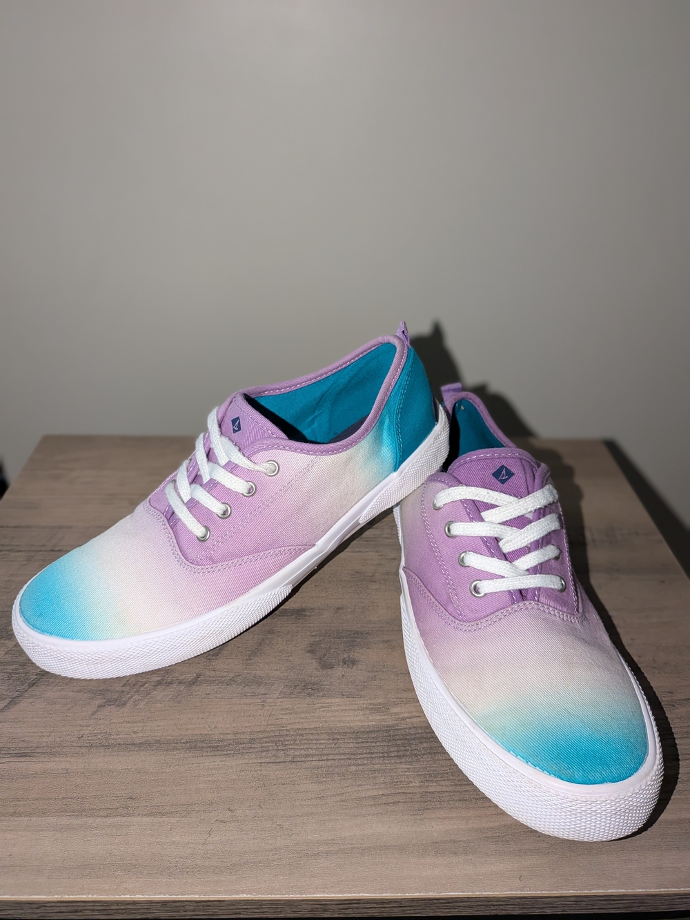 Sperry Topsider Ombre Tie-Dye Lace-Up Sneakers - Lavender & Teal Sz 4